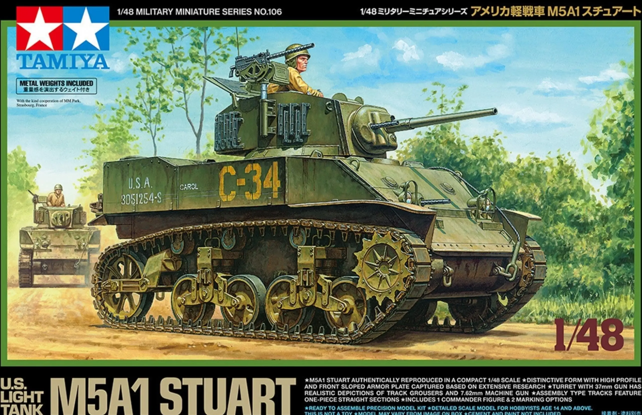 Tamiya TA32606 1/48 U.S. Light Tank M5A1 Stuart Assemble Model Kit