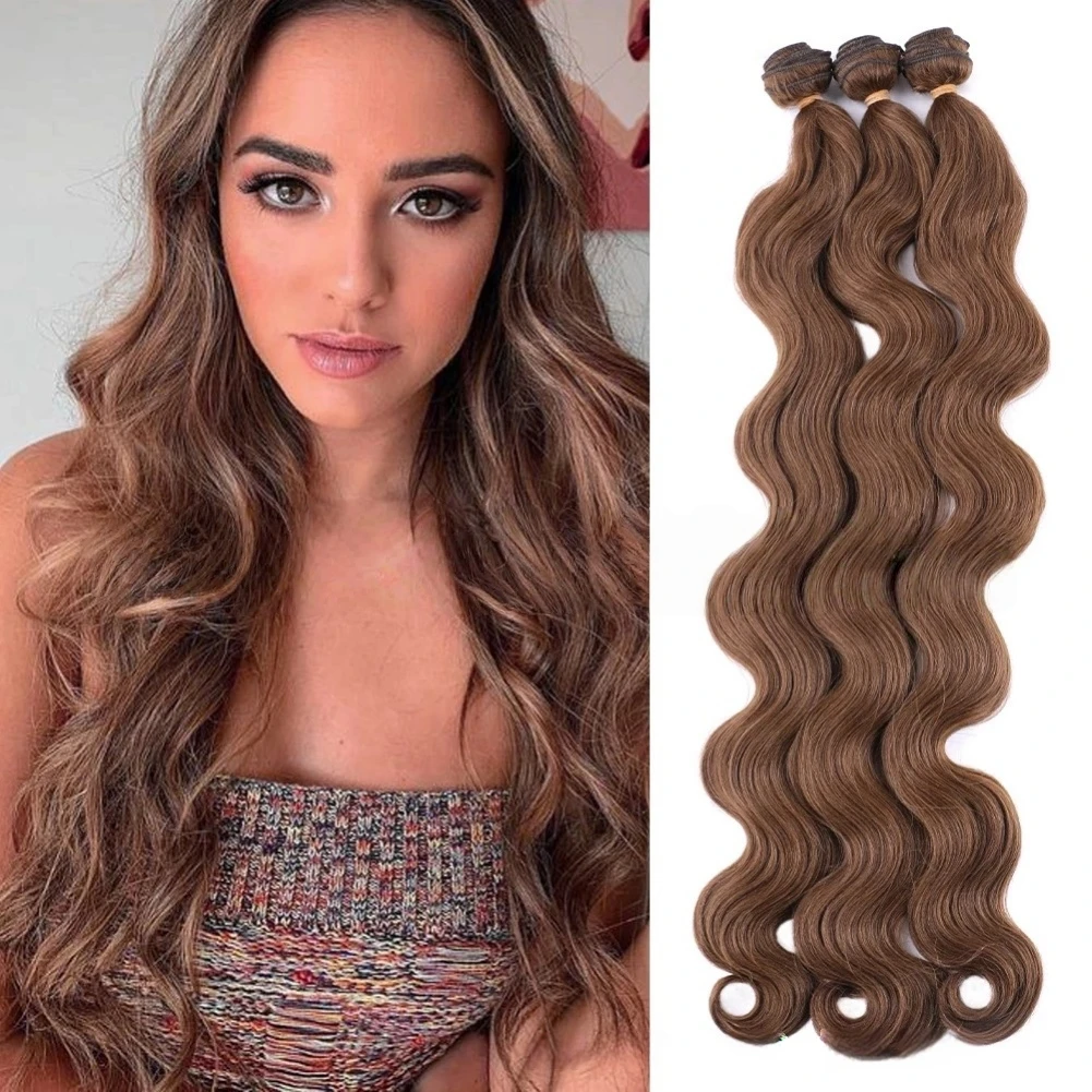Onda do corpo pacotes de trama de cabelo sintético 26 Polegada onda do corpo pacotes de cabelo sintético longo ondulado resistente ao calor tece cabelo sintético