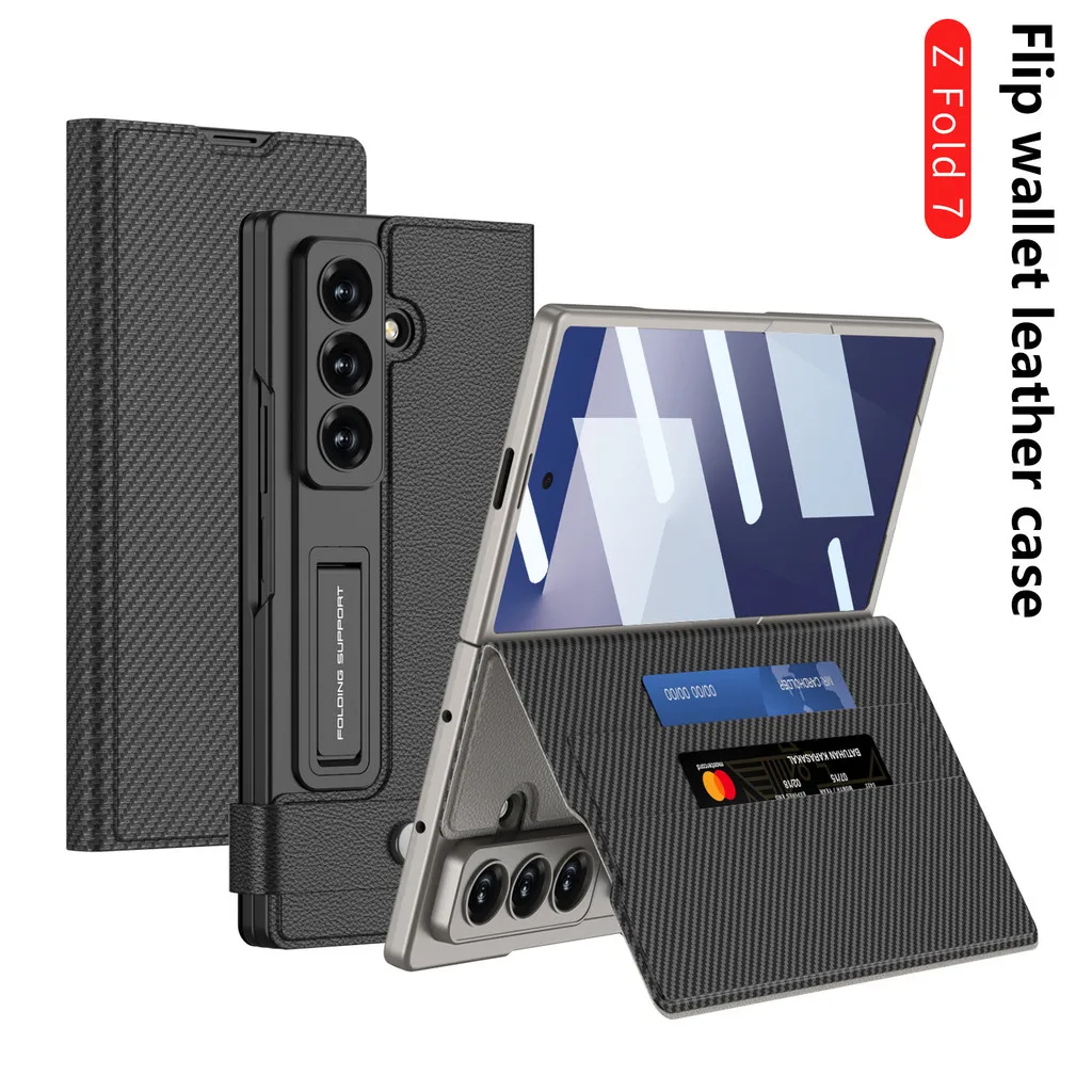 

Card Slot Book Leather Cover For Samsung Galaxy Z Fold 7 Fold7 5G Case Wallet Card Bracket 360 Protection Cover With Glass