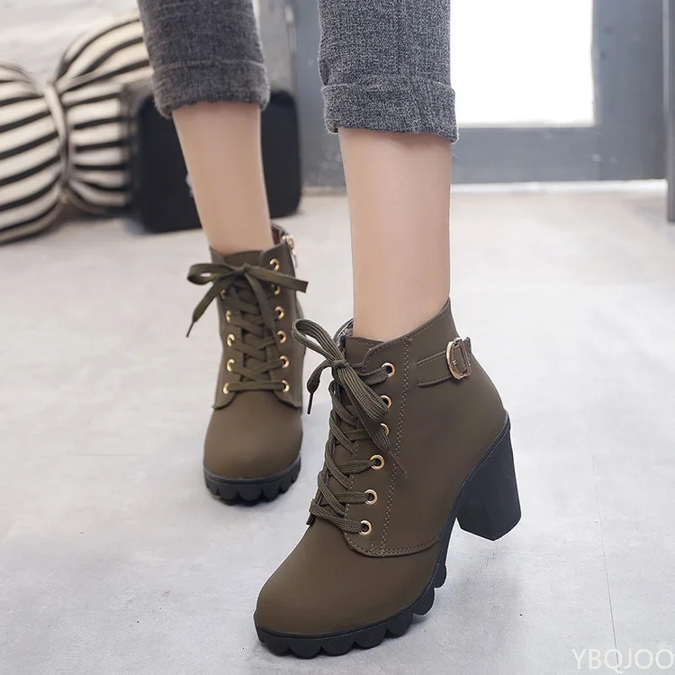 Women\'s Ankle Boots 2022 Autumn High Heel Belt Buckle Shoes Women Lace Up Platform Boots Women  Boots 42 Botas De Mujerv