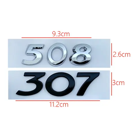 3d ABS Chrome Black Logo 408 206 207 301 307 508 308 Emblem Letters Nameplate Number Sticker Car Trunk Badge Decal Accessories 10 best sales car number - №9