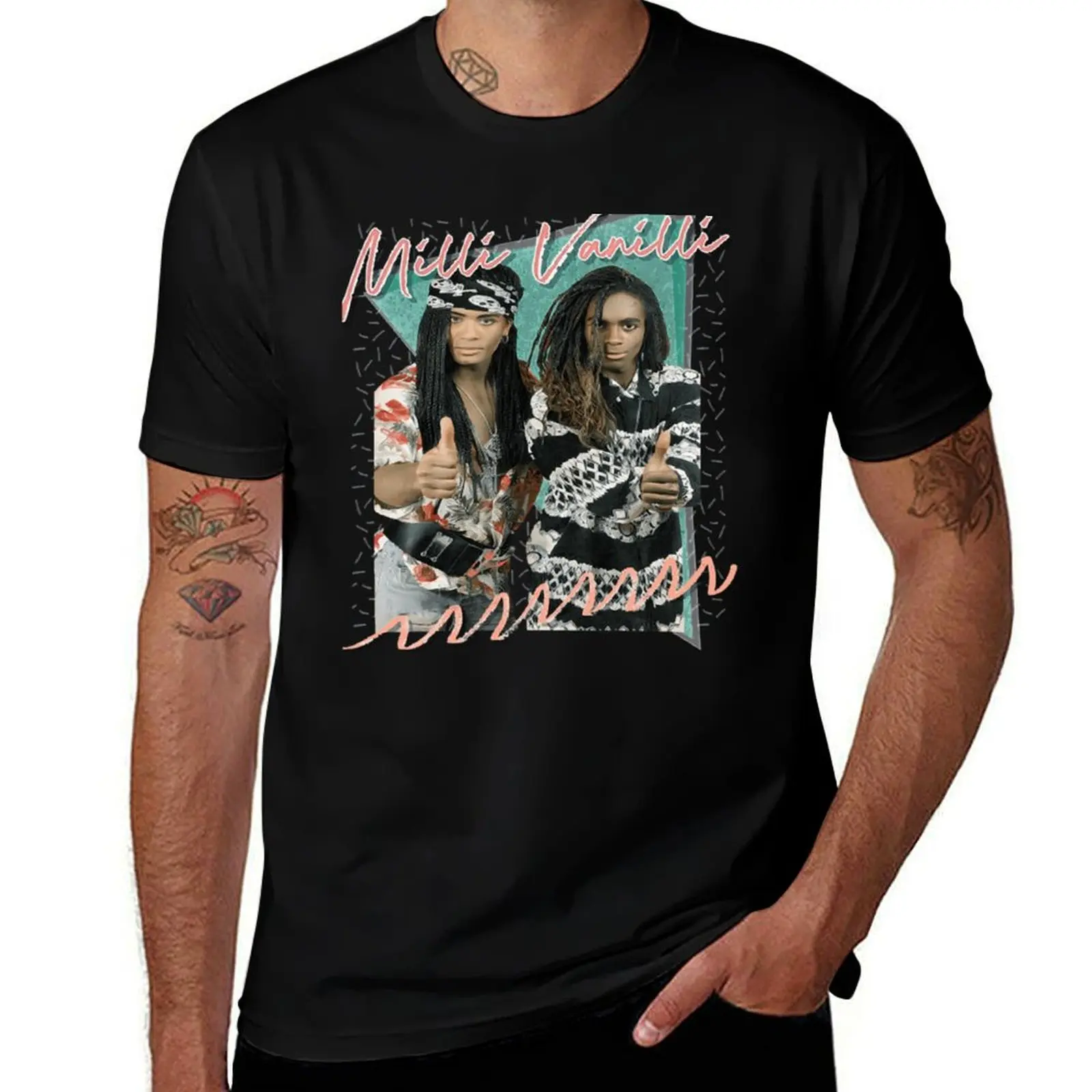 Milli Vanilli -Billy sketch 80s rock style T-Shirt aesthetic clothes anime figures men t shirts