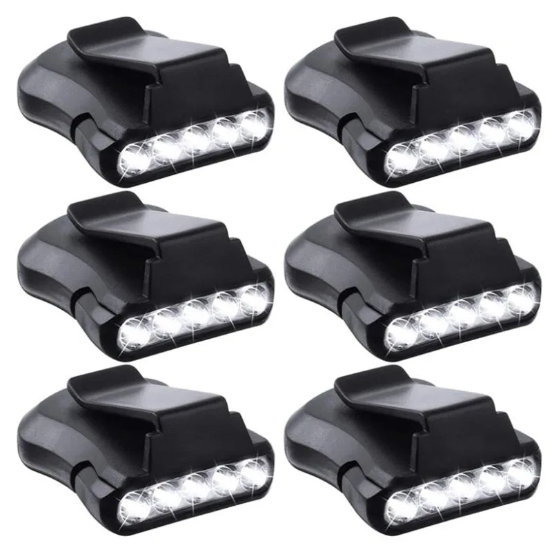 6 Pcs Clip Headlight 5LED Rotatable Cap Hat Light Headlight Waterproof Cap Visor Light for Hunting Camping Fishing