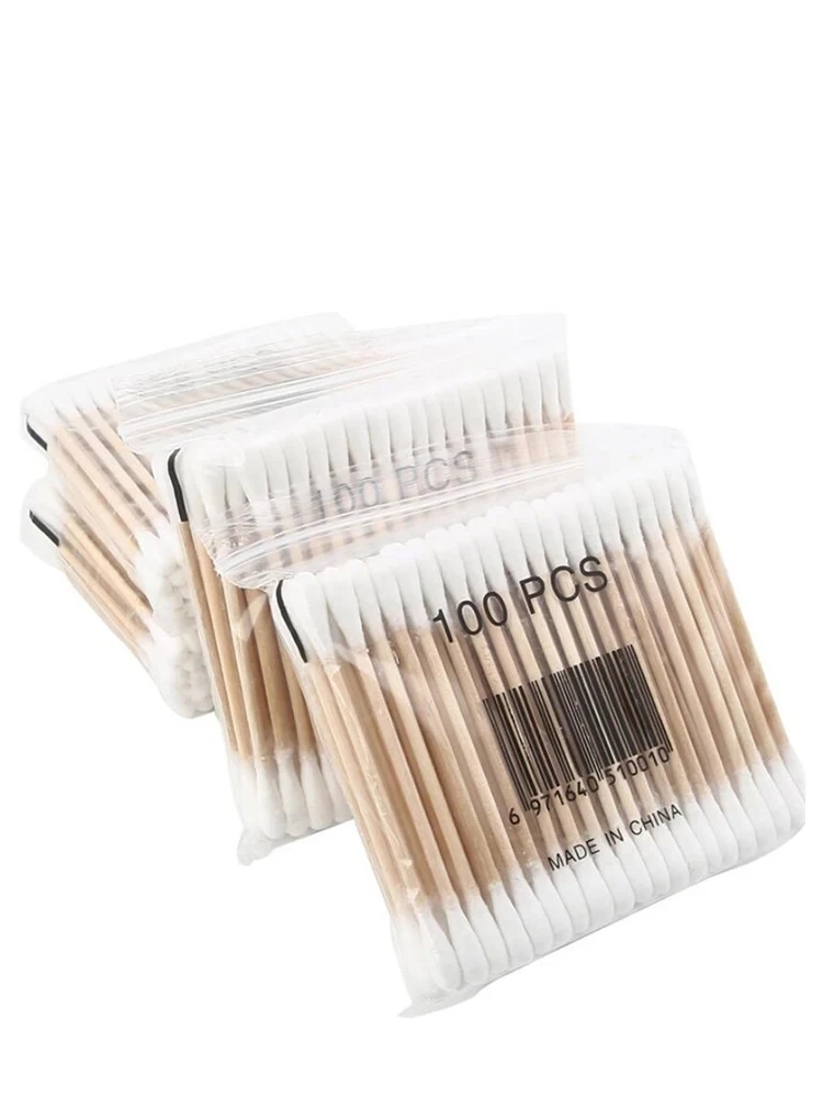 500 Stück Doppelkopf-Wattestäbchen für Frauen, Make-up-Wattestäbchen mit Holzstiel für Nase und Ohren, Reinigungswerkzeuge für die Gesundheitspflege