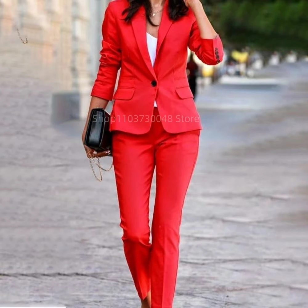 Fashion Office Ladies Blazer and Pants Suit Formal White/red Women Jacket Trouser Women Business Work Wear 2 Piece Female Set - view 3