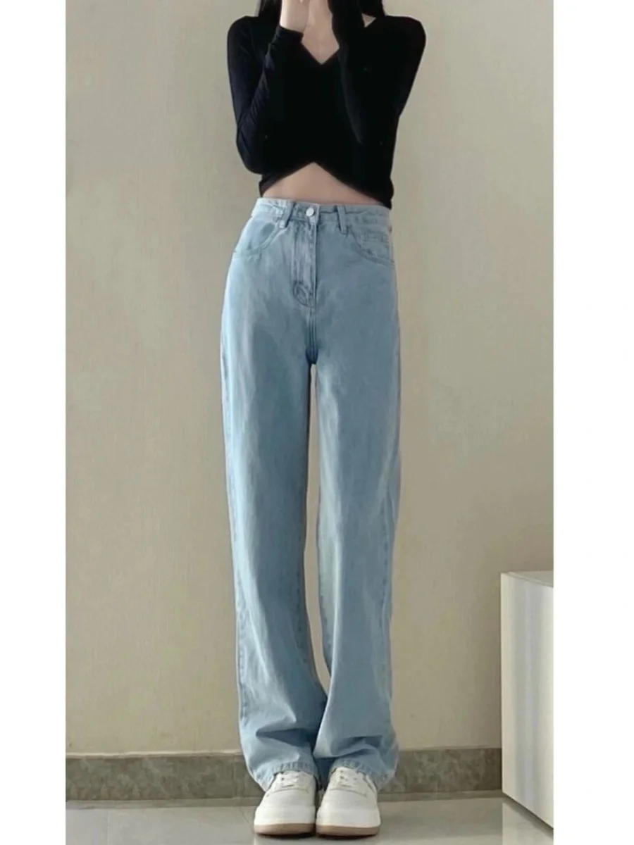 Jeans svasati a vita alta Pantaloni lunghi skinny foderati con gamba dritta taglie forti da donna Autunno New Sle Jeans blu intenso
