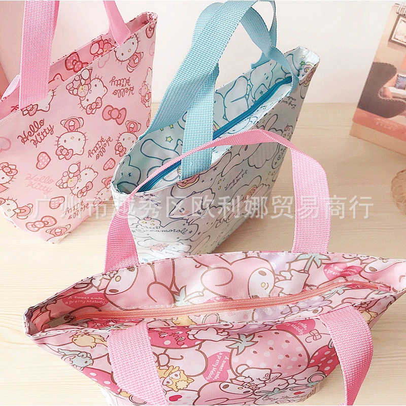 Kawaii Sanrio Hellokitty Cinnamoroll My Melody Portable Handbag Cartoon Waterproof Bento Bag Office Lunch Box Bag Storage Bag