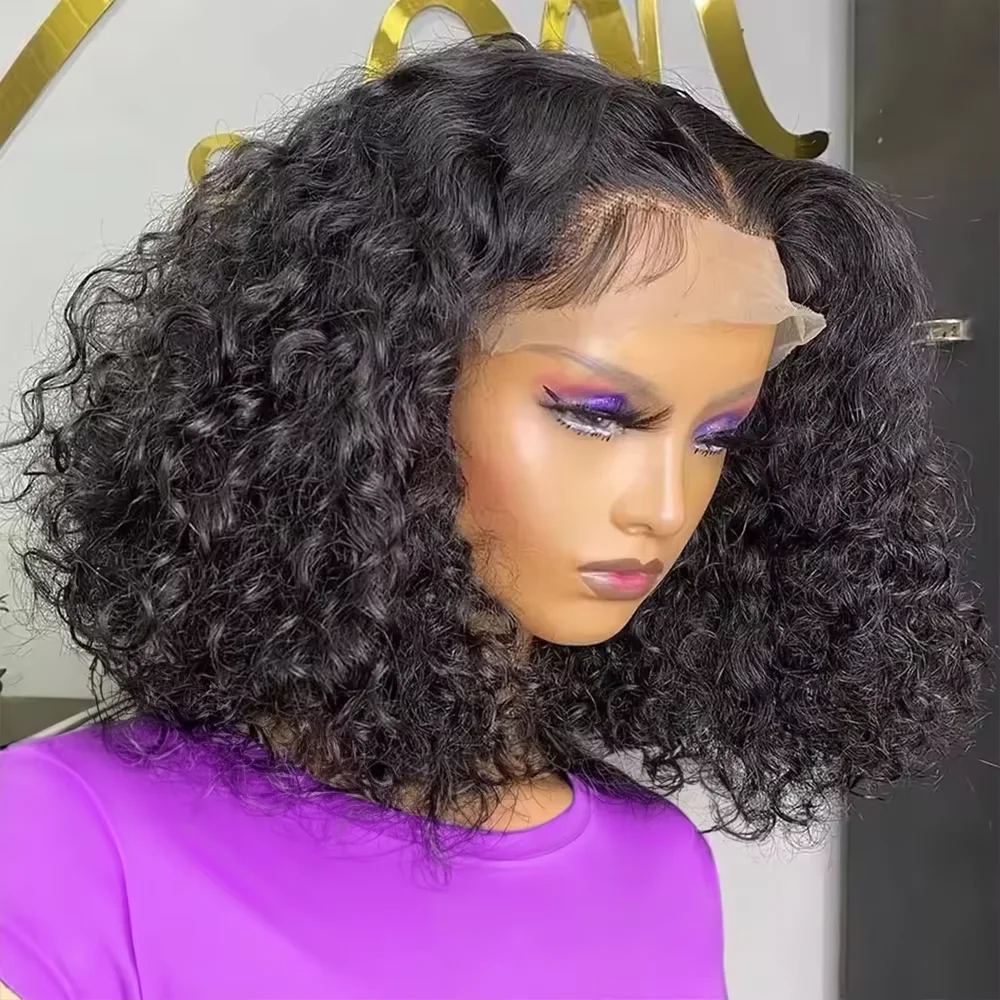 

250% Плотность Wate Wave Бразильский короткий боб 13x4 HD Парики из натуральных волос на кружеве Бесклеевые кружевные фронтальные парики Предварительно выщипанные вьющиеся парики