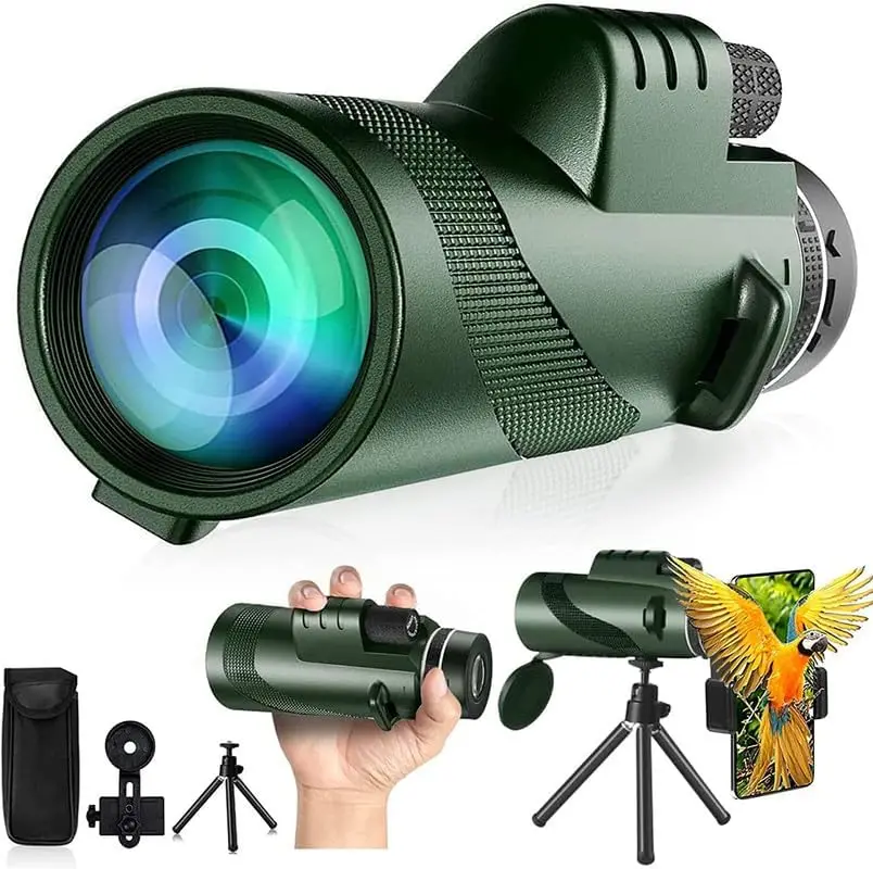 80x100 HD Monocular for Smartphone Adapter & Tripod Telescope with BAK4 Prism for Birdwatching, Hunting, Hiking, Outdoor Camping