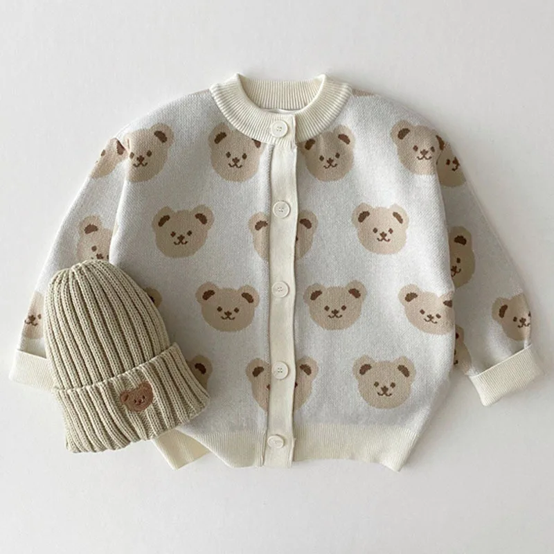2025 Autumn New Baby Long Sleeve Knitted Cardigan Infant Girls Casual Jacket Toddler Bear Sweater Coat Fashion Baby Knitwear