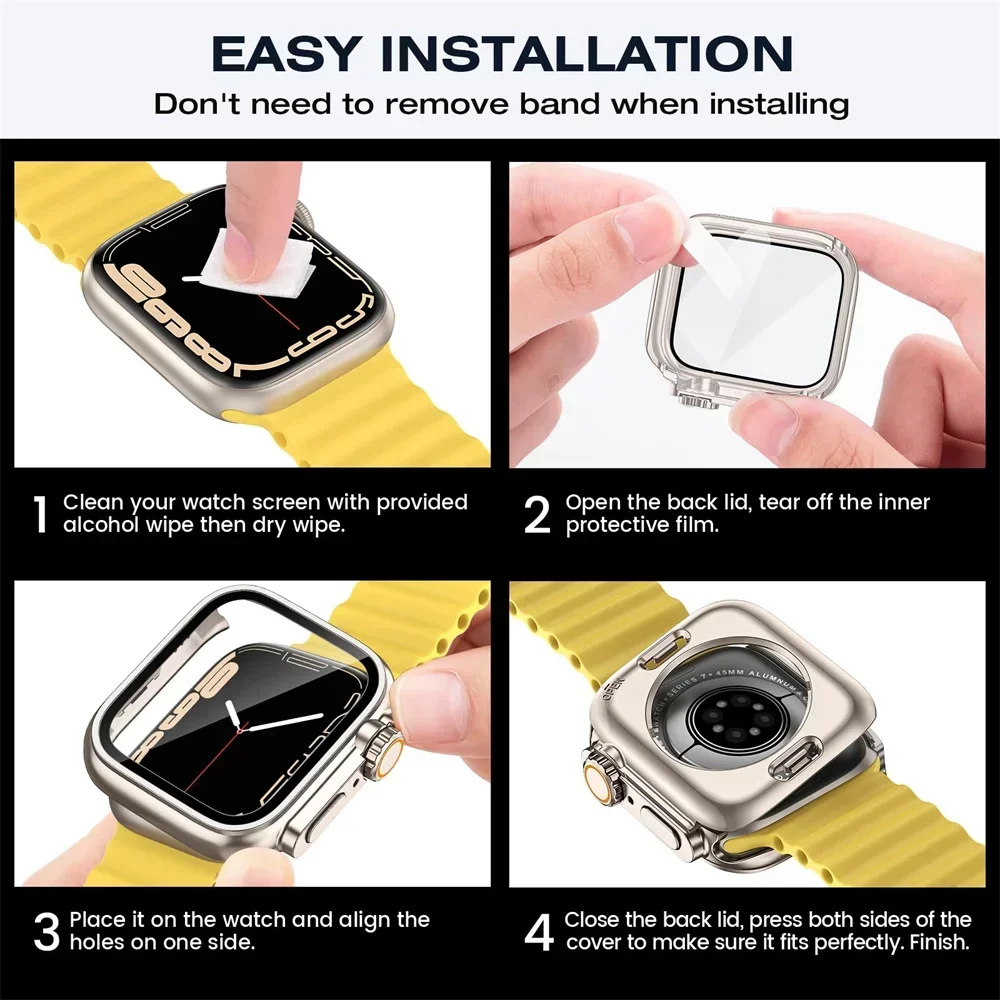 PC Case For Apple Watch 46mm 42 41/45mm 40/44mm Screen Protector Hard Cover Front Rear Bumper iWatch 10 9 8 7 6 5Change To Ultra