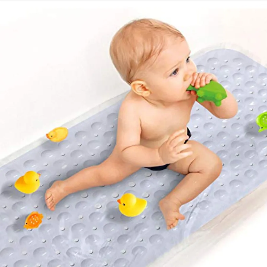 Baby Bath Mat Non Slip Extra Long Bathtub Mat for 40 X 16 Inch - Eco Friendly Bath Tub Mat with 200 Big Suction Cups, Machine W