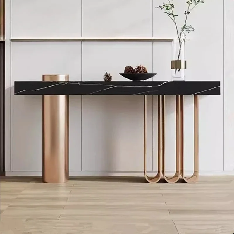 Italian light luxury entrance table simple marble entrance table creative sofa stainless steel strip case