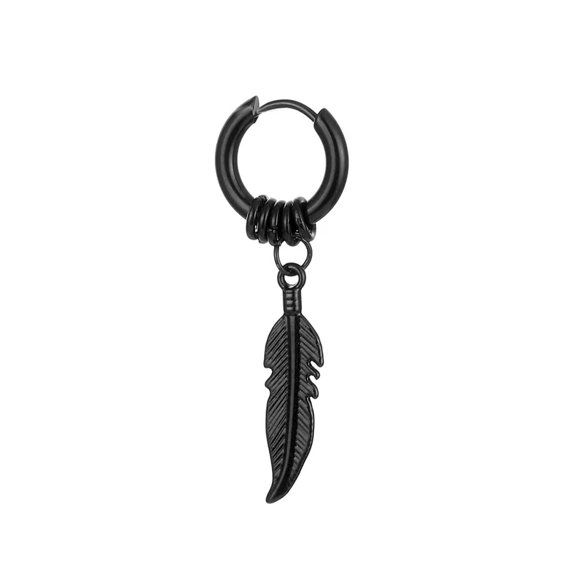 1pcs Korean Fashion Cross Feather Stud Earrings Punk Rock Style For Women Men High Quality Stainless Steel Hiphop Ear Jewelry