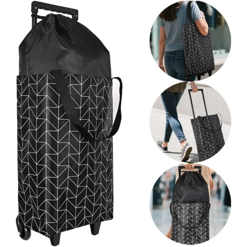 

Small Collapsible Shopping Cart,Shopping Cart with Wheels,Folding Portable Bag,Waterproof Rolling Bag,Trolley Tote