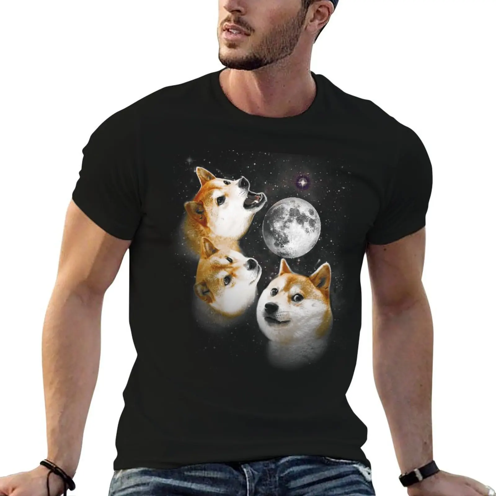 

Three Doge Moon T-Shirt t shirt man luxury anime tshirt T-Shirt