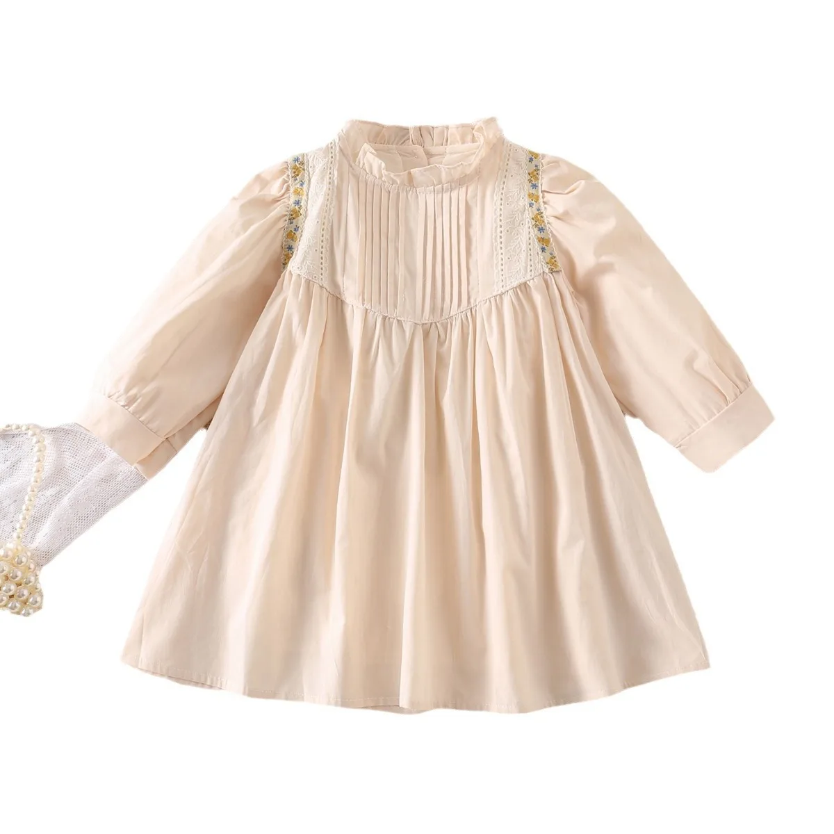 Automne Style français enfants filles robe broderie florale bulle manches enfants fille robe rétro froncé enfant en bas âge petites filles robe