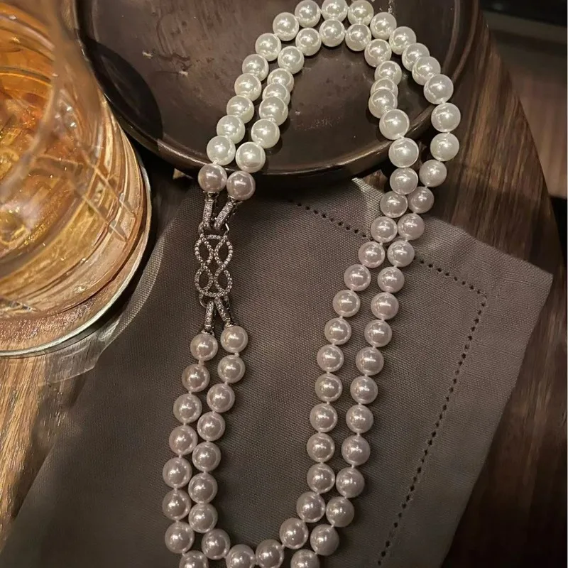 10mm multi-wear deep sea pearl necklace double-layer waist sweater chain perfectly round