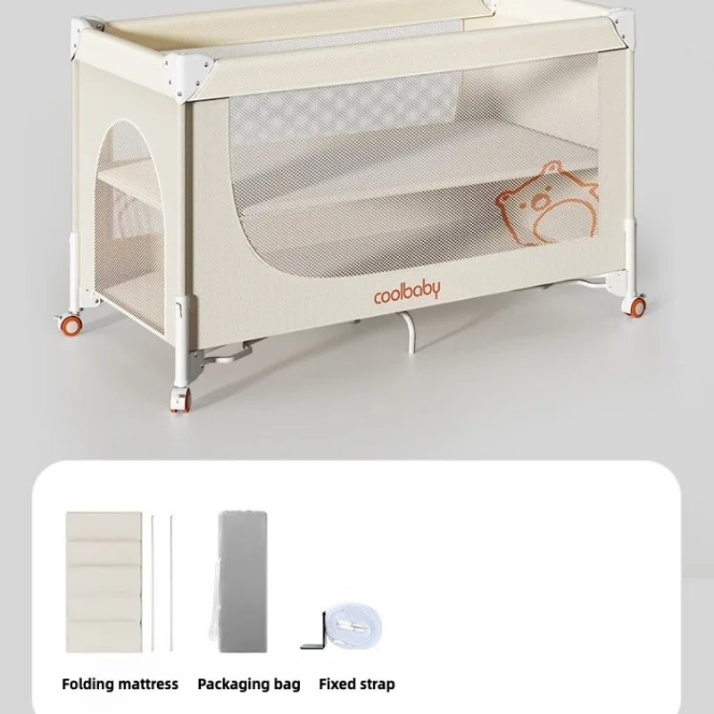 5-Level Adjustable Baby Bed - One-Click Folding Crib with 360° Silent Wheels, No Installation Needed for 0-3 Years, Portable