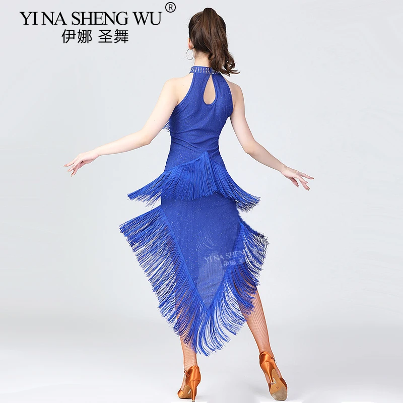 Women Tassel Latin Dance Dress Professional Stage Performance Costume Rumba Tango Samba Irregular Tassel Dress Latin Costumes