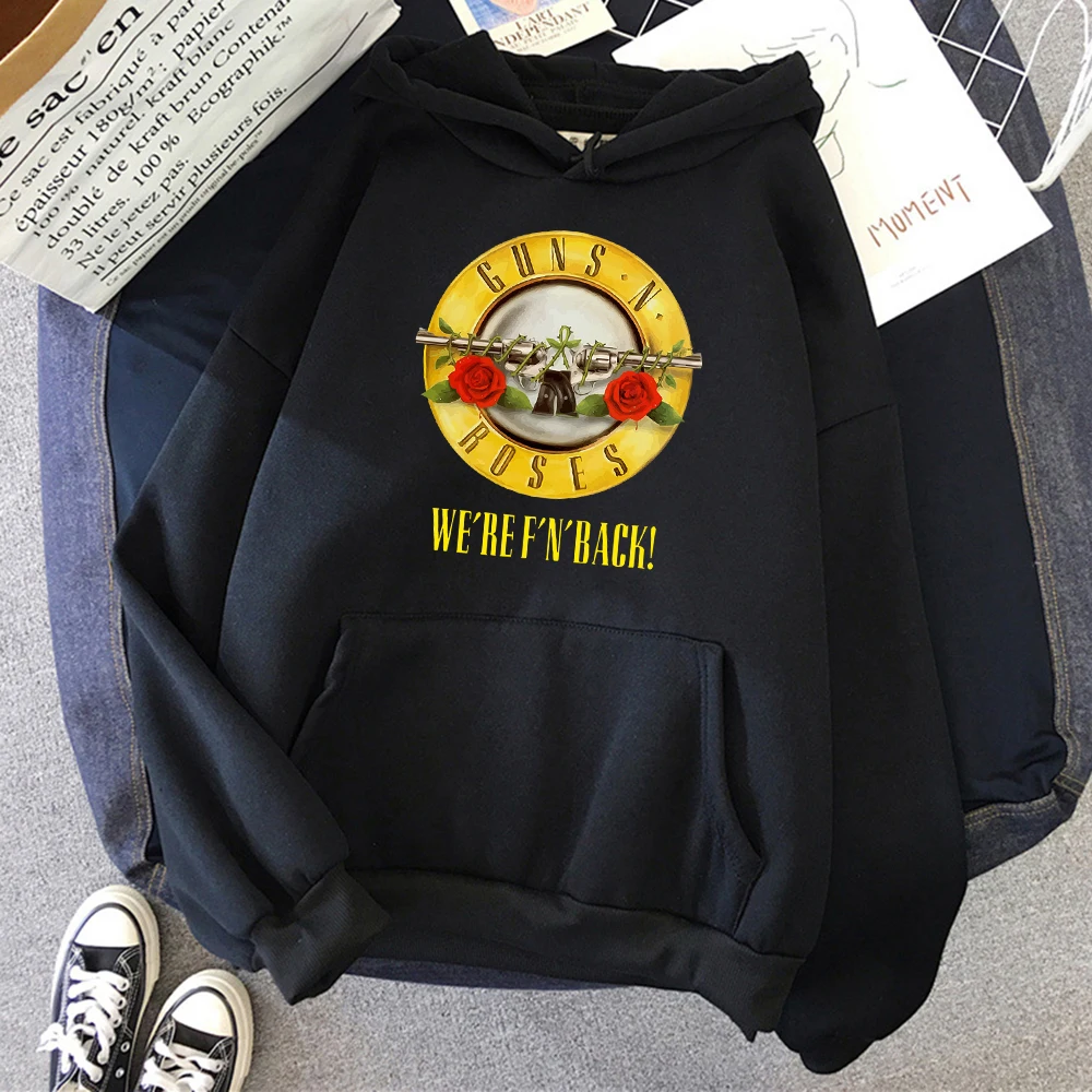 Guns N\' Roses We\'Re Back Retro Street Style Hoodie For Women O-Neck Pocket Pullover Fleece Hoody Breathable Pullover Woman Hoody