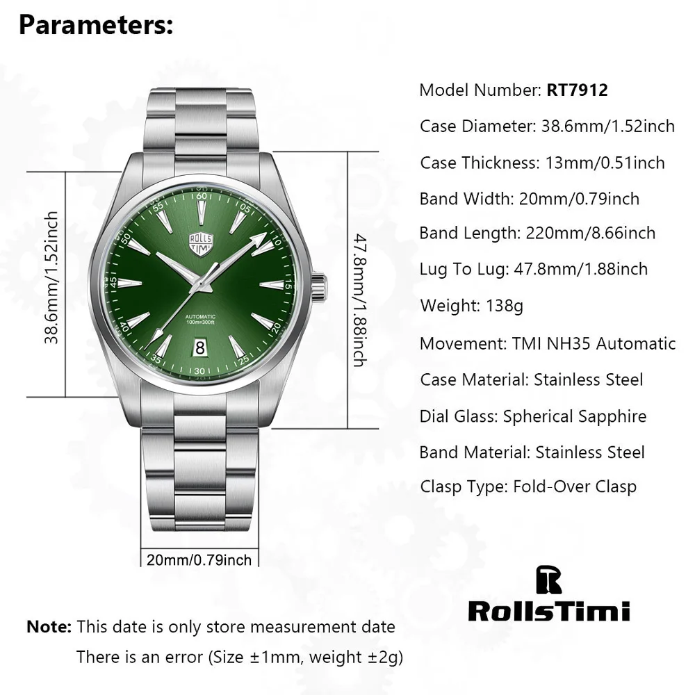 RollsTimi 2025 New Mens Mechanical Watches Top Luxury NH35 Automatic Watch For Men AR Sapphire Mirror Waterproof BGW9 Luminous