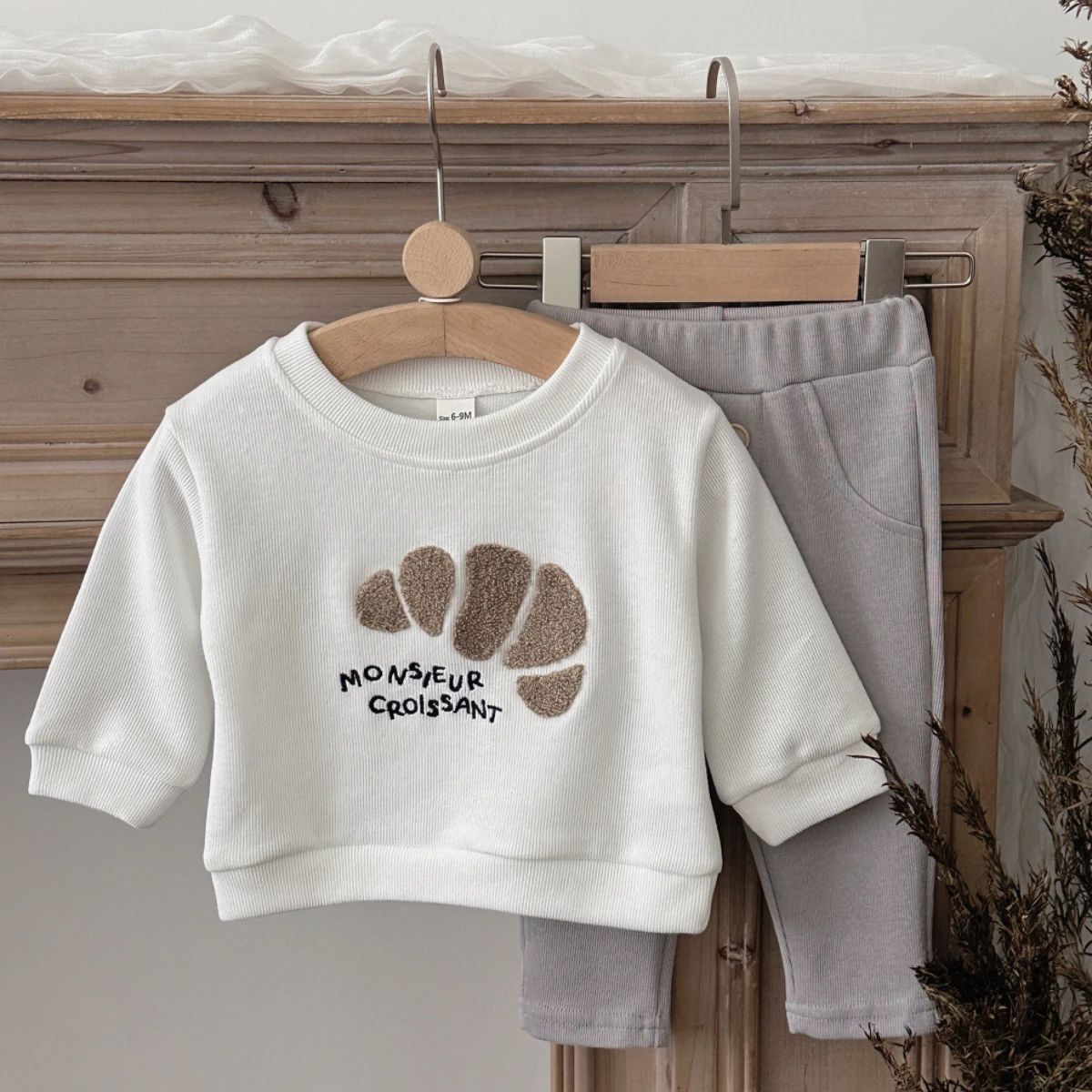 2 قطعة/المجموعة الخريف الوليد الطفل لطيف بولهورن ملفوفة منشفة التطريز أعلى + السراويل الصلبة عارضة تنفس الزي دعوى 0-3 سنوات #1