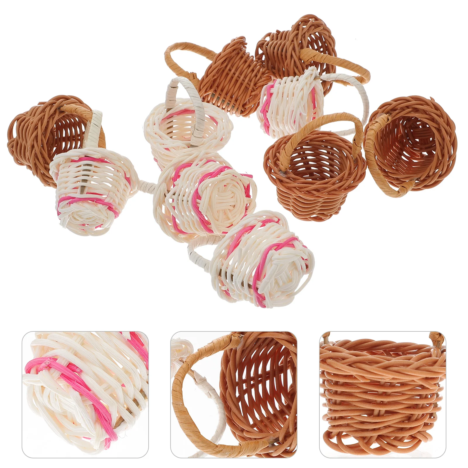 

10 Pcs Vintage Wicker Handheld Baskets Lightweight Decor Home Knit Flower Storage Plant Adornment Gift