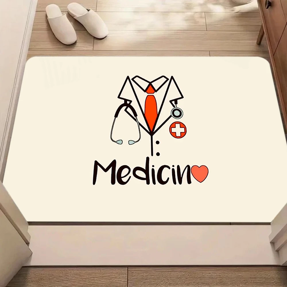 Doctor Stethoscope Print Doormat Non‑Slip Water Absorbent Floor Mat Medical Theme Decor Rug Indoor Entrance Bathroom Kitchen Hom