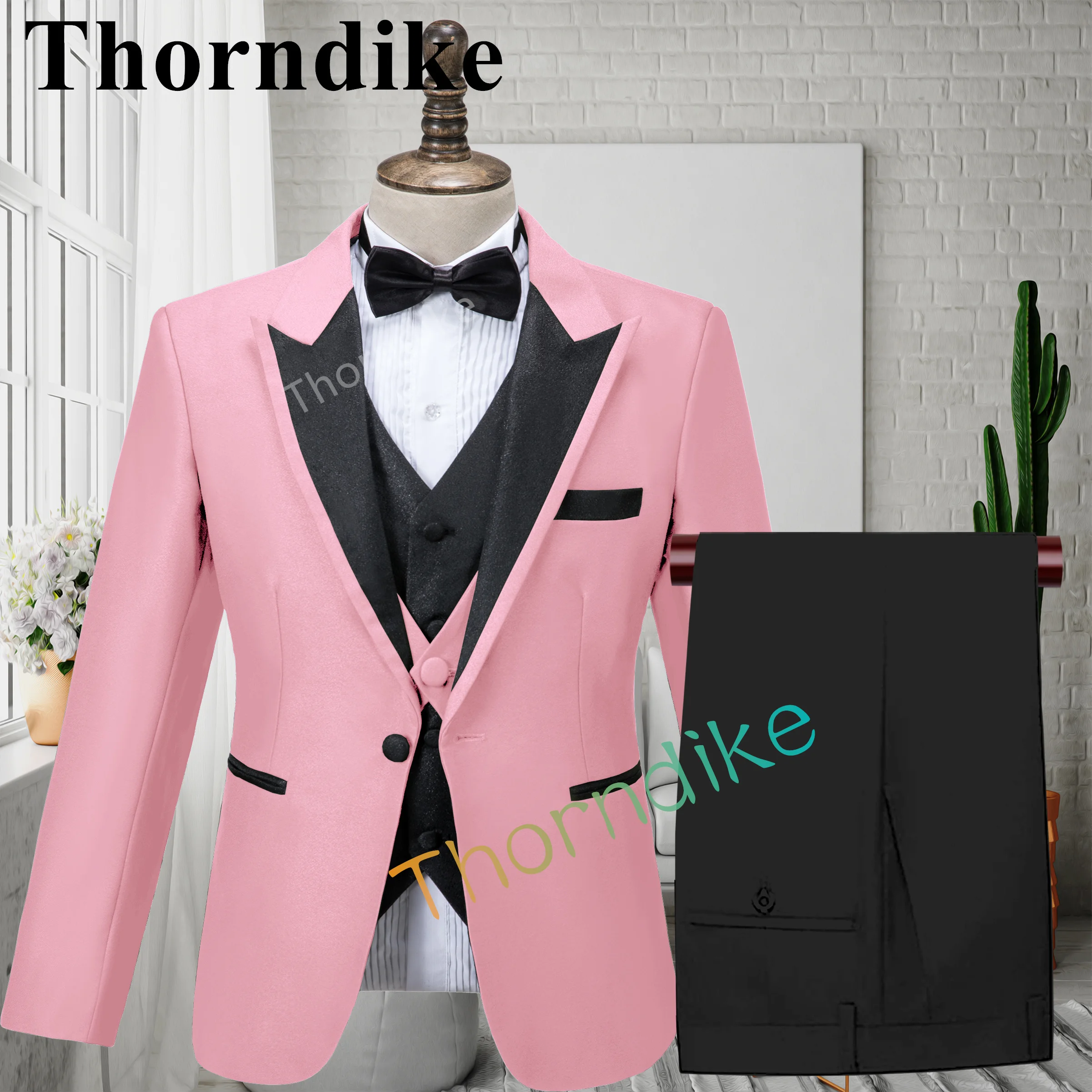 Thorndike New Men's Fashion Special Fabric Red Blazer Custom Groom Suit Wedding Tuxedo Elegant 3 Piece Set