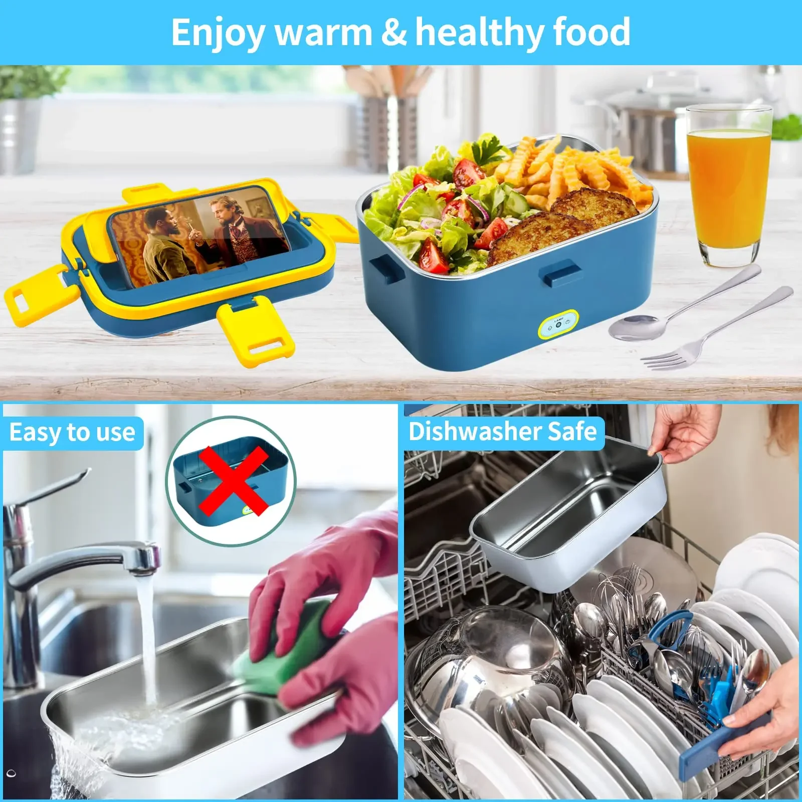 1.8-Litre Stainless Steel Electric Heating Lunch Box 12V 24V Car US EU Plug School Picnic Portable Food Warmer Container Heater