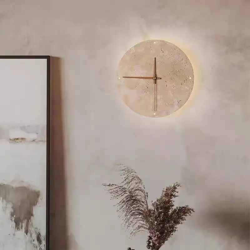 New Round Clock Yellow Cave Stone Wall Light Japanese Wabi Sabi Style for Bedroom Living Room Foyer Backdrop Home Wall Decor