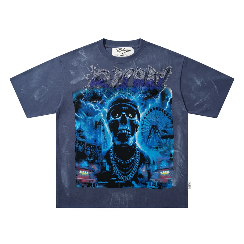 American Style Street Trend Fashion Diamond Studded BKYS Tops New High Quality Cotton T-shirts