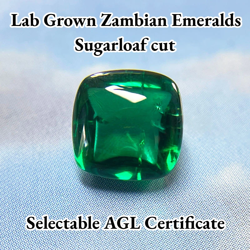 Lab Grown Zambian Emeralds Hydrothermal Sugarloaf cut Smooth Surface with Cracks Inclusions Inside Selectable AGL Certificate