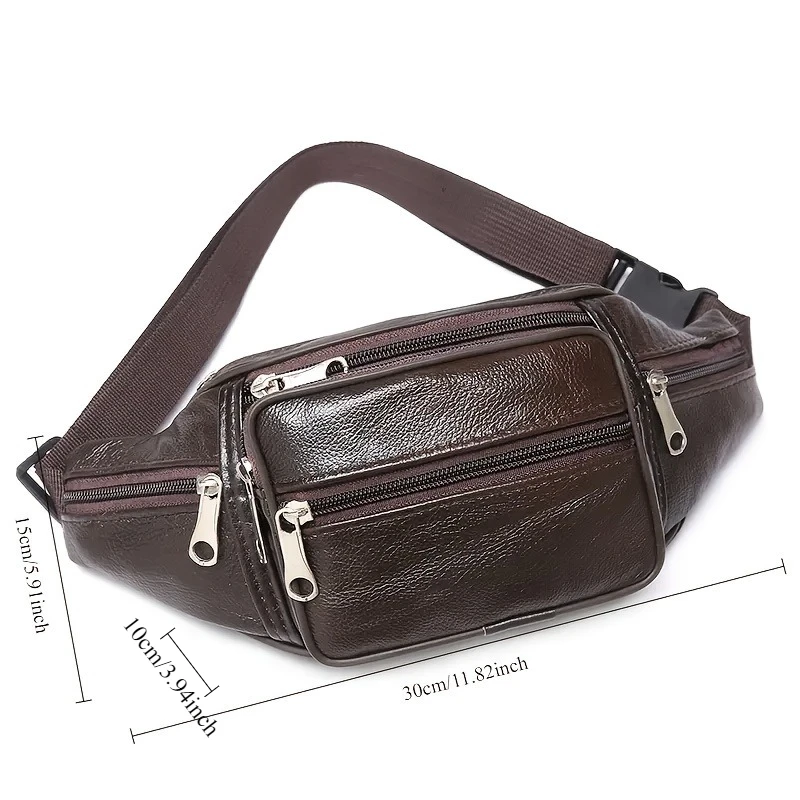 Retro Leather Waist Bag for Men, Multi Compartment Large Capacity Phone Bags, Durable for Work, Fashionable New Style