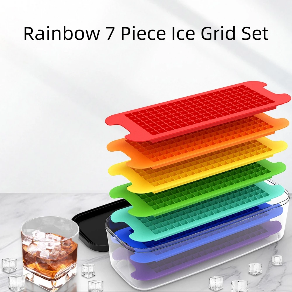 

Rainbow 7 Pcs Ice Tray Mold Box Large Food Grade Silicone Ice Cube Square Tray Mold Diy Bar Pub Wine Ice Blocks Maker Model