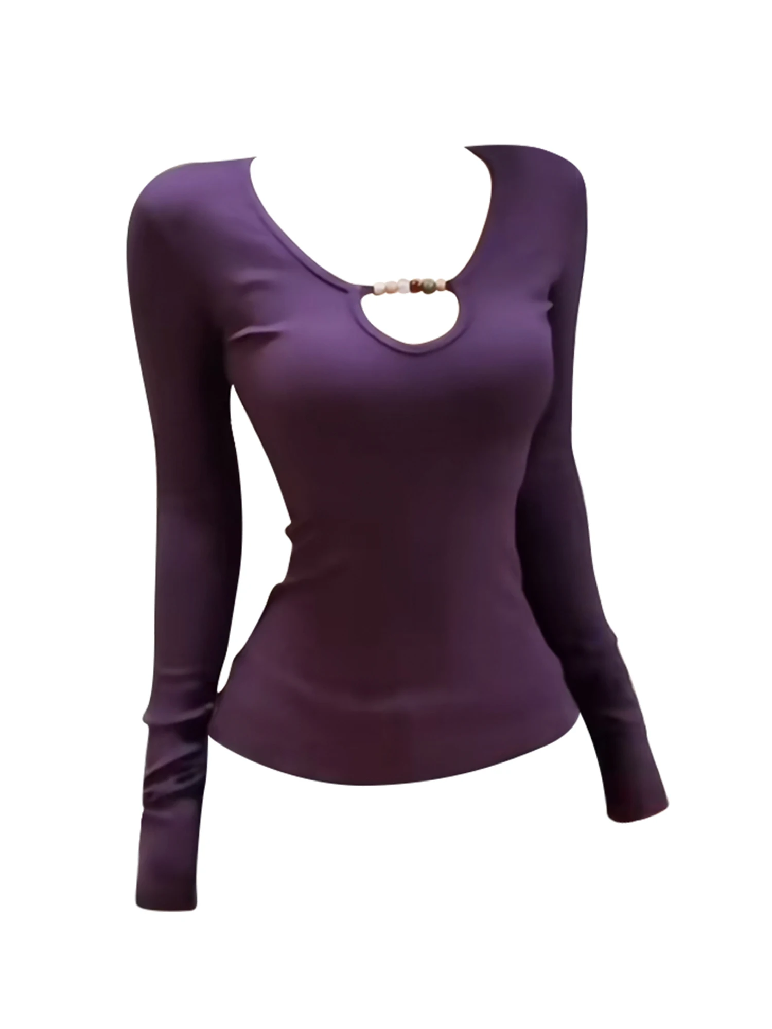 

Women Purple V-Neck T-shirt Aesthetic Y2k Gyaru Basic Tee Top Vintage Long Sleeve Oversize T-shirts 2000s Clothes Spring Autum