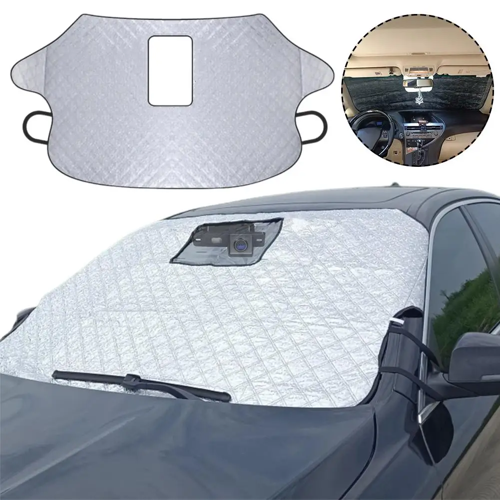 Car Front Windsheild Winter Snow-Proof Protection Cover Anti-UV Accessories Waterproof Auto Dashcam Hole with I9W8