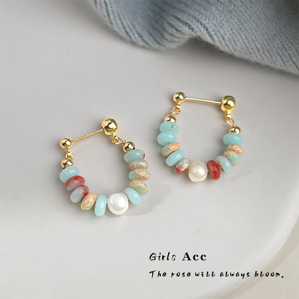 

Chinese Style Handmade New Chinese Shoushan Stone Earring Vintage Literary Natural Freshwater Pearl Ethnic Style Dangle Earrings