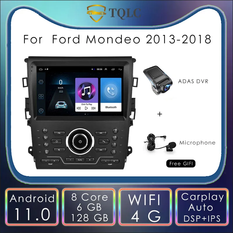 

Автомобильная Мультимедийная система 9 "Tesla Style, Android 11, камера, радио, GPS для Ford Mondeo 2013-2018, Carplay, мультимедийная навигация, Авторадио, головное устройство