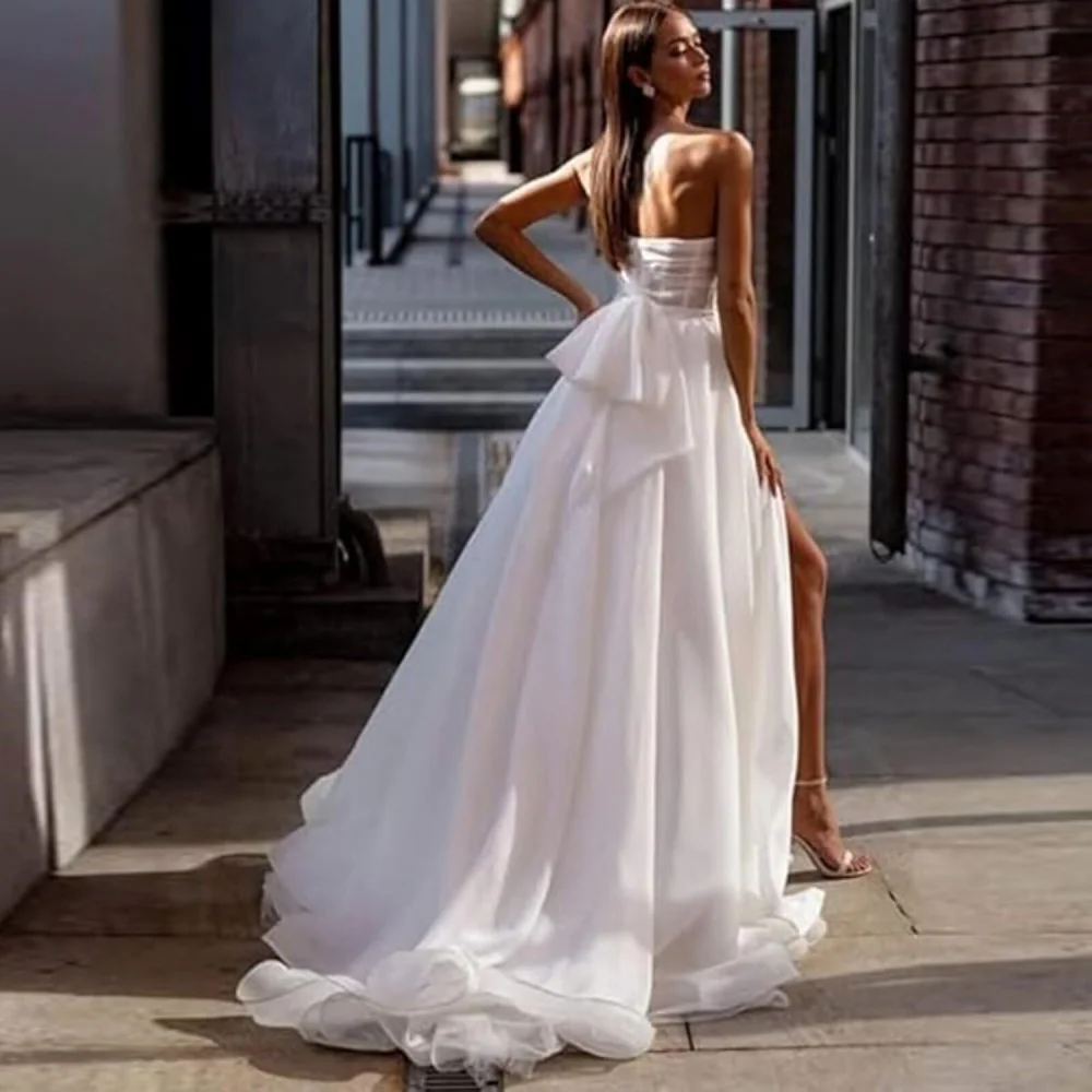 

Customized Simple Split Wedding Dresses A Line Sweetheart Neck Tulle Bride Dress Elegant New Bridal Gowns Vestido De Novia