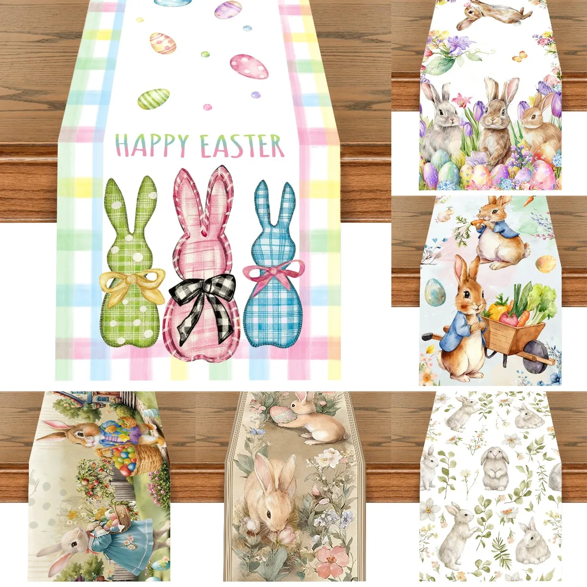 Easter Rabbit Table Runner Bunny Egg Table Cover For Home Kitchen Dining Table Decoration Spring Holiday Happy Easter Decoration