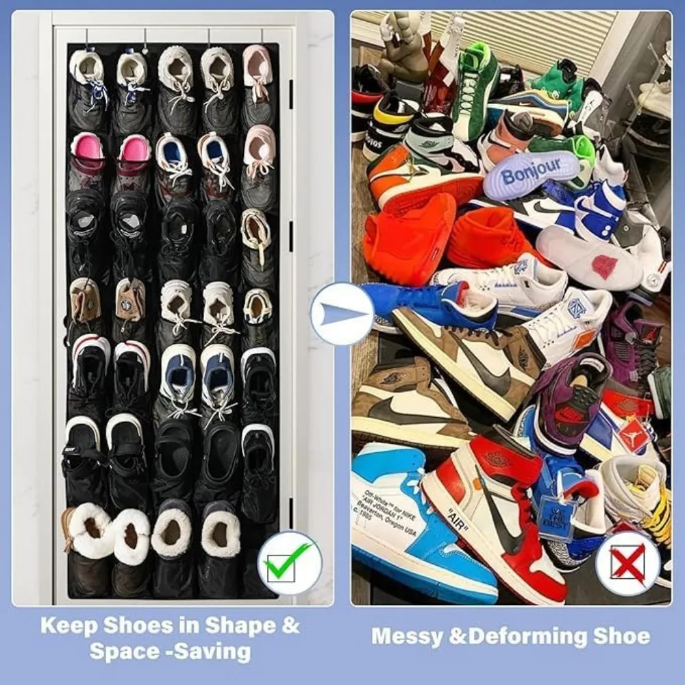 24-Pocket Over Door Shoe Organizer, Breathable Mesh Hanging Storage, White view 5