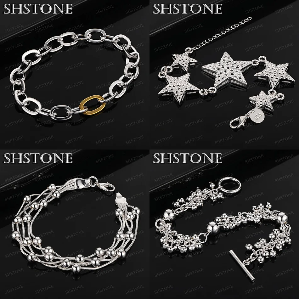 

Fashion Fine 925 Sterling Silver Stars Multi Beads Oval Chain Bracelets Women Gift Birthday Party Popular Jewelry Accessories