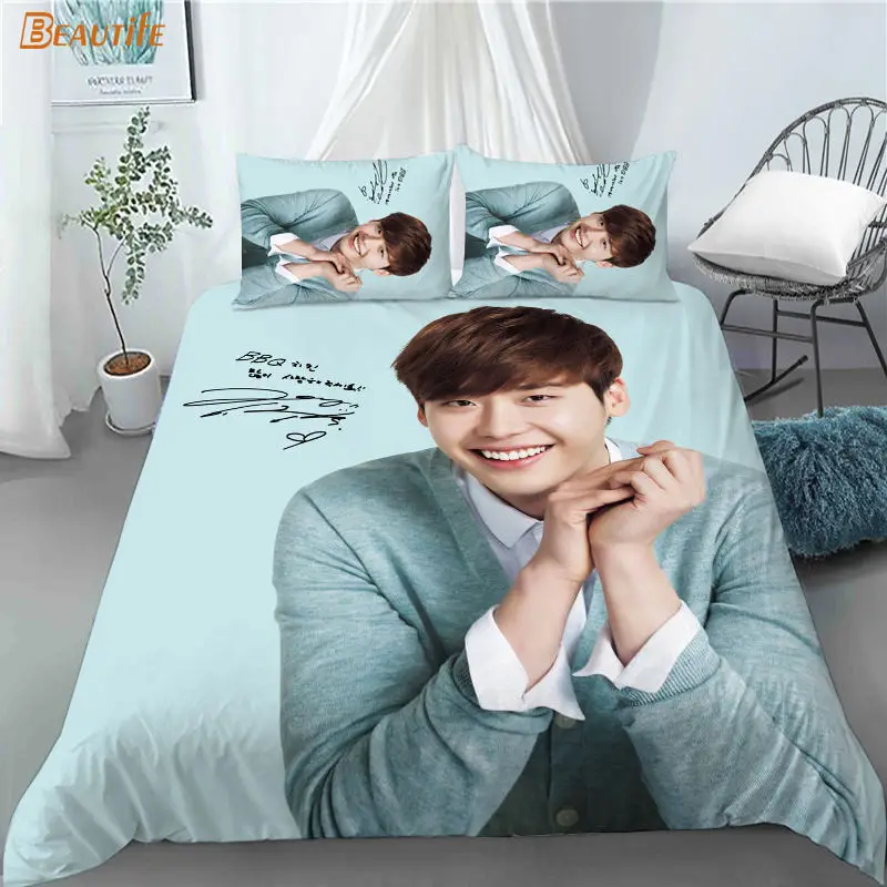 Hot Sale Idol Lee Jong Suk Kpop 1 Duvet Cover 2 Pillowcases Polyester Fabric Bedding Set Family Boy Kid Set Duvet Cover Set