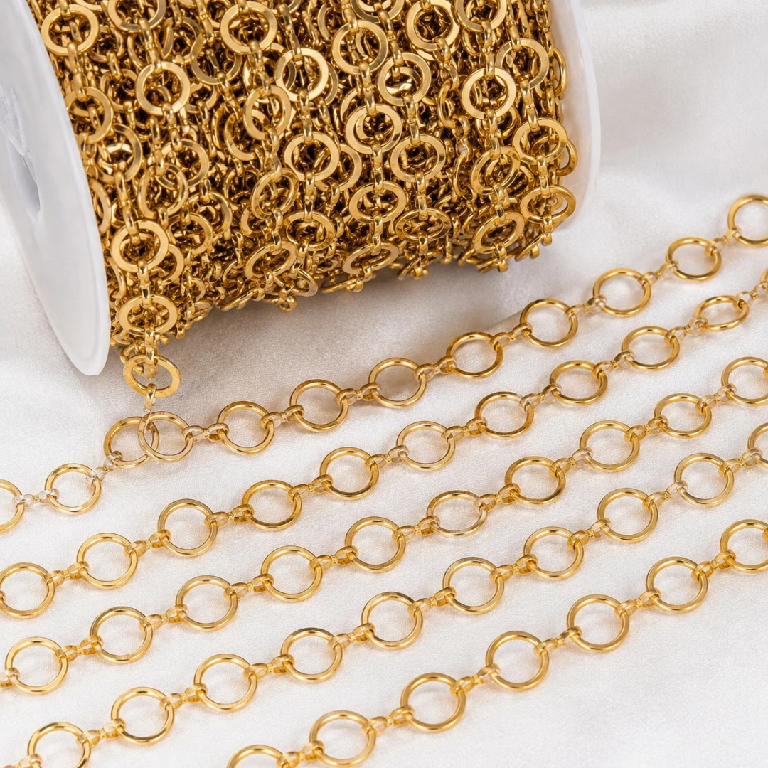 1Meter Gold Color Stainless Steel O-Ring Chain Circle Link for DIY Jewelry Making Findings Materials Handmade Necklace Supplies