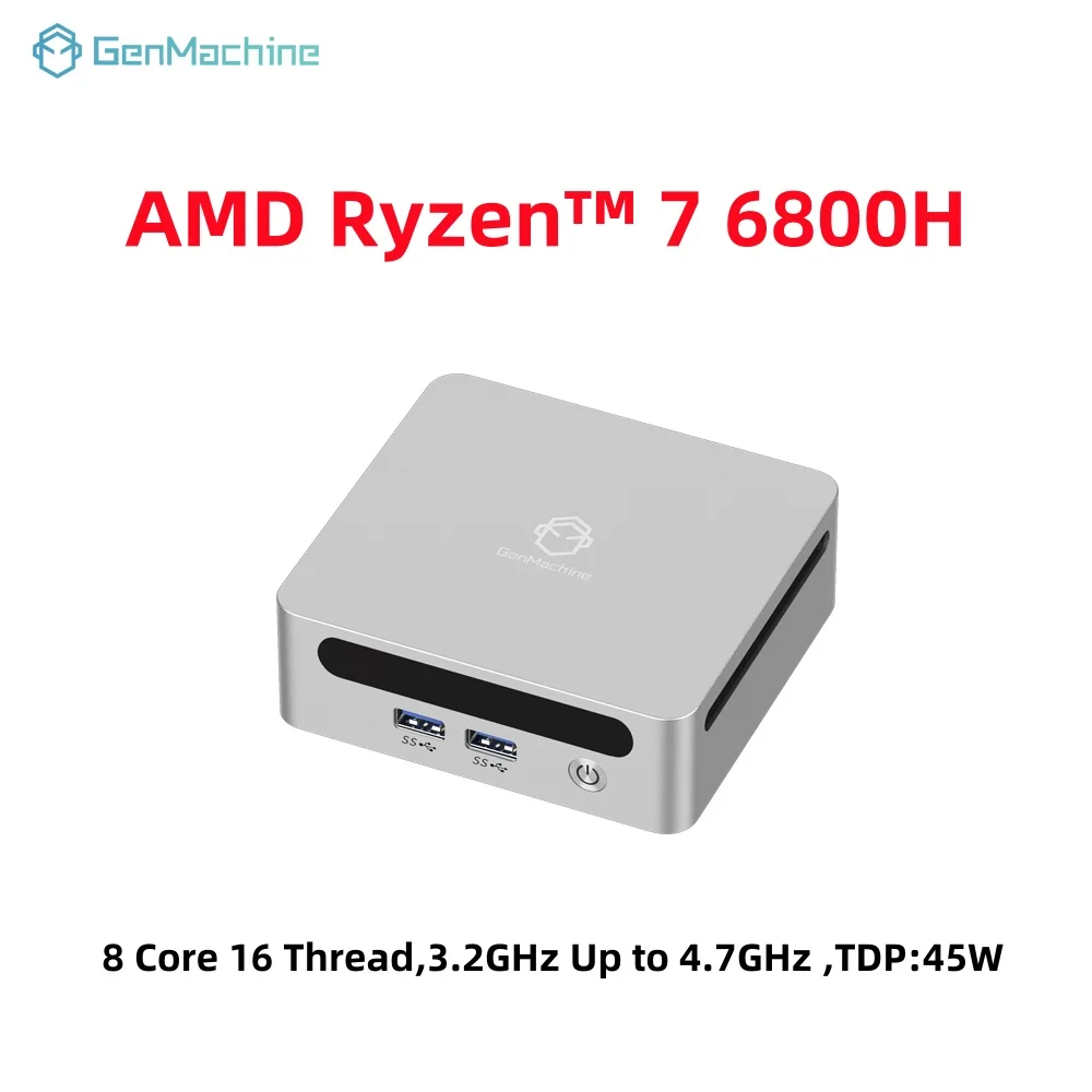 GenMachine Mini PC USB4 2.5G LAN Ryzen 7 6800H Windows 11 DDR5 24G 6400Mhz WIFI6 Mini Pc Computer da gioco Computer da gioco fai da te