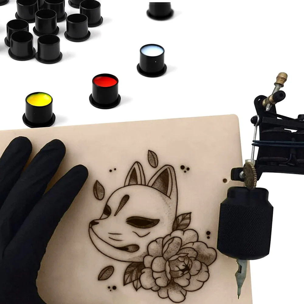 Copos de tinta de tatuagem pretos descartáveis, suporte de pigmento de tinta de tatuagem, copos de pigmento com base, suprimentos de tatuagem, 1000/500 peças