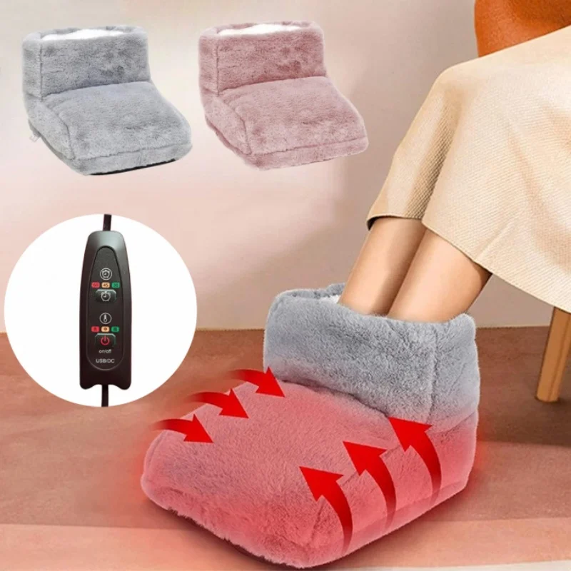 USB Electric Foot Warmer Plush Heating Slippers Thermostatic Shoes Winter Feet Heater For Home Bedroom Sleeping Thermal