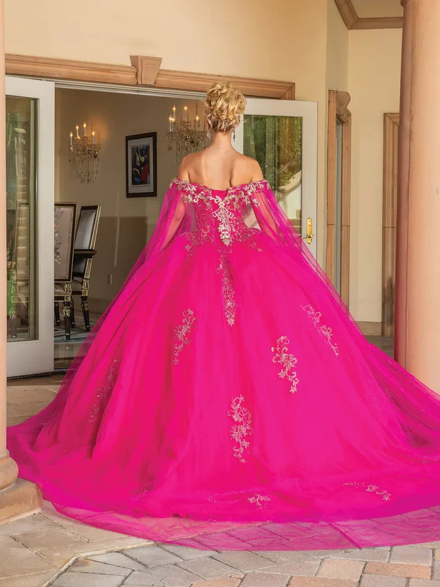 Vestido Quinceanera vermelho com capa removível, bonito fora do ombro, apliques dourados, vestidos de baile, feitos sob medida em cores diferentes